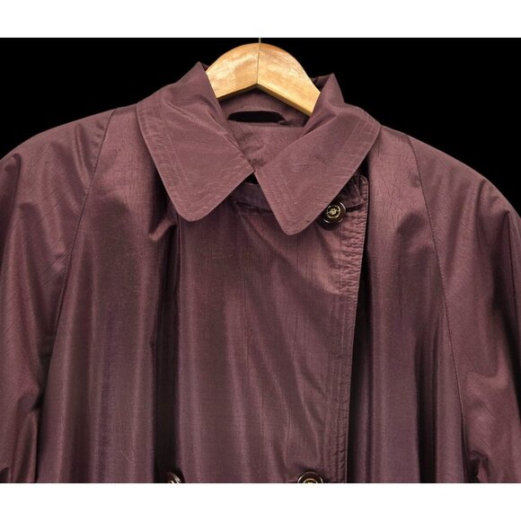 Maroon Trench Coat Chiango 10 Vtg 80s Belted Pockets Storm Flap Removable Liner - Picture 8 of 16